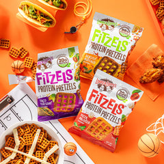 Lenny & Larry's Fitzels Game Day Variety Pack front view showing three flavors.