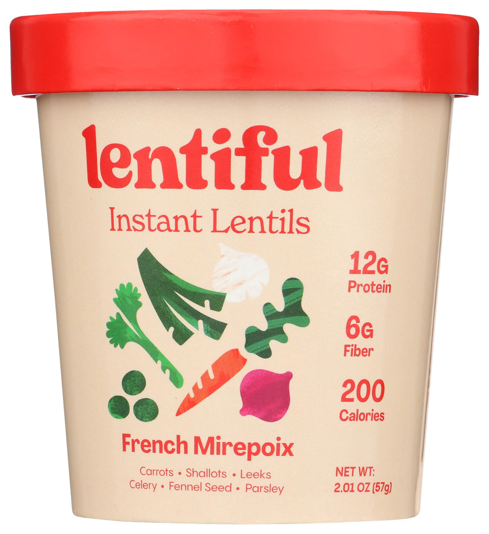Lentiful Lentils Instant French Mirepoix box shows a quick meal base for busy weeknights.
