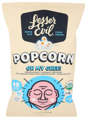 Lesserevil Oh My Ghee popcorn packaging on shelf signals premium organic snacking.