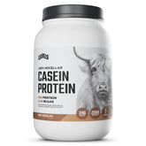 Levels Chocolate Casein scoop displaying protein per serving and no added sugars.