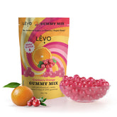 LEVO front packaging showing Cranberry Orange gummy mix, clear product identity and benefits