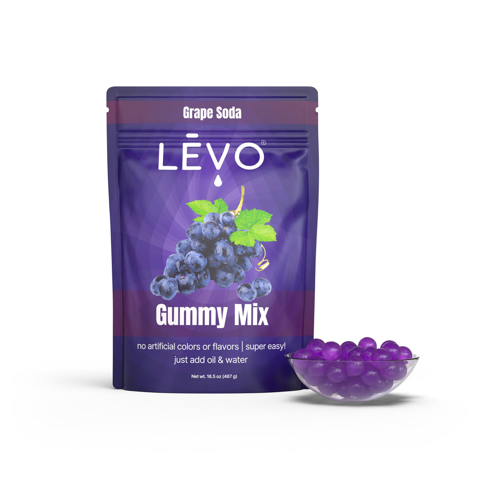 LEVO front packaging of grape gummy mix showing bulk bag and benefits