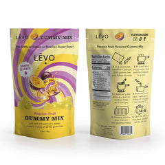 LEVO Gummy Mix Passion Fruit ingredients image highlights customizable potency and vibrant flavor.