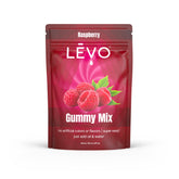 LEVO front packaging of raspberry gummy mix showing bulk bag and yield benefit