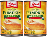 Libby's organic pumpkin front packaging showing 15 oz can and 2-pack convenience for baking