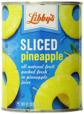 Libby's sliced pineapple front can view showing label and portion convenience
