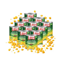 Libby's whole kernel sweet corn can showing vibrant golden color, ideal for quick family meals.