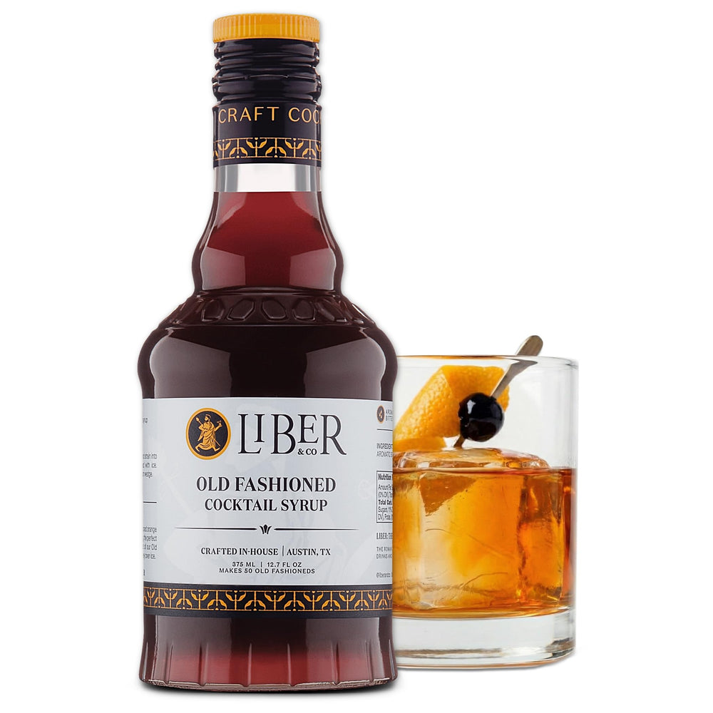 Liber & Co. Old Fashioned Mix bottle on a home bar for quick, consistent cocktails.
