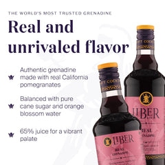 Liber & Co. Real Grenadine ingredients close, showing 65% juice and floral notes.