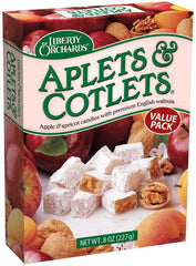 Liberty Orchards Aplets & Cotlets pack shot showcasing vegan fruit-and-nut candy