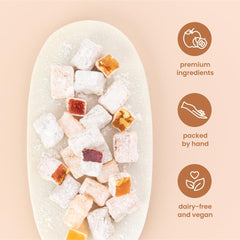 Liberty Orchards blackberry-conserve Turkish delight provides rich berry flavor and tenderness.