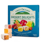 Liberty Orchards Dessert Delights Turkish delight pack on a serving board, ideal for gifting.