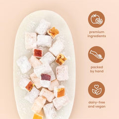 Liberty Orchards Turkish Delight vanilla pistachio close-up, creamy aroma and nutty crunch for a dairy-free treat.