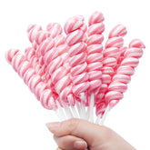 LIDATREE Valentine pink twist lollipops in clear wrap, ideal gift or party favor.