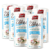Lieber's Thin Rice Cakes Sea Salt 6-Pack on a platter for quick, light snacking.