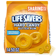 Life Savers Butter Rum hard candy 14.5 oz pack front view, ideal for sharing.
