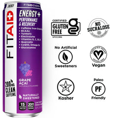 LIFEAID FITAID Energy Grapes Açai being poured into a glass, refreshing energy.