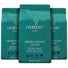 Lifeboost 3-pack box front with organic, non-GMO sourcing.