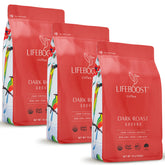 Lifeboost 3-pack dark roast front view highlights value and organic origin