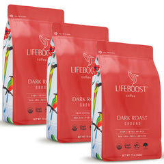Lifeboost 3-pack dark roast front view highlights value and organic origin