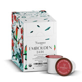 Lifeboost dark roast K-Cup pod on counter for quick, flavorful mornings.