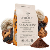 LifeBoost French Vanilla Cognition Coffee bag with smooth, low-acid grounds for gentle mornings.