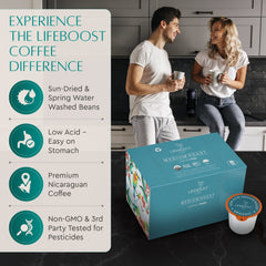 Lifeboost K-Cup pod closeup—single-origin beans for clean, consistent taste