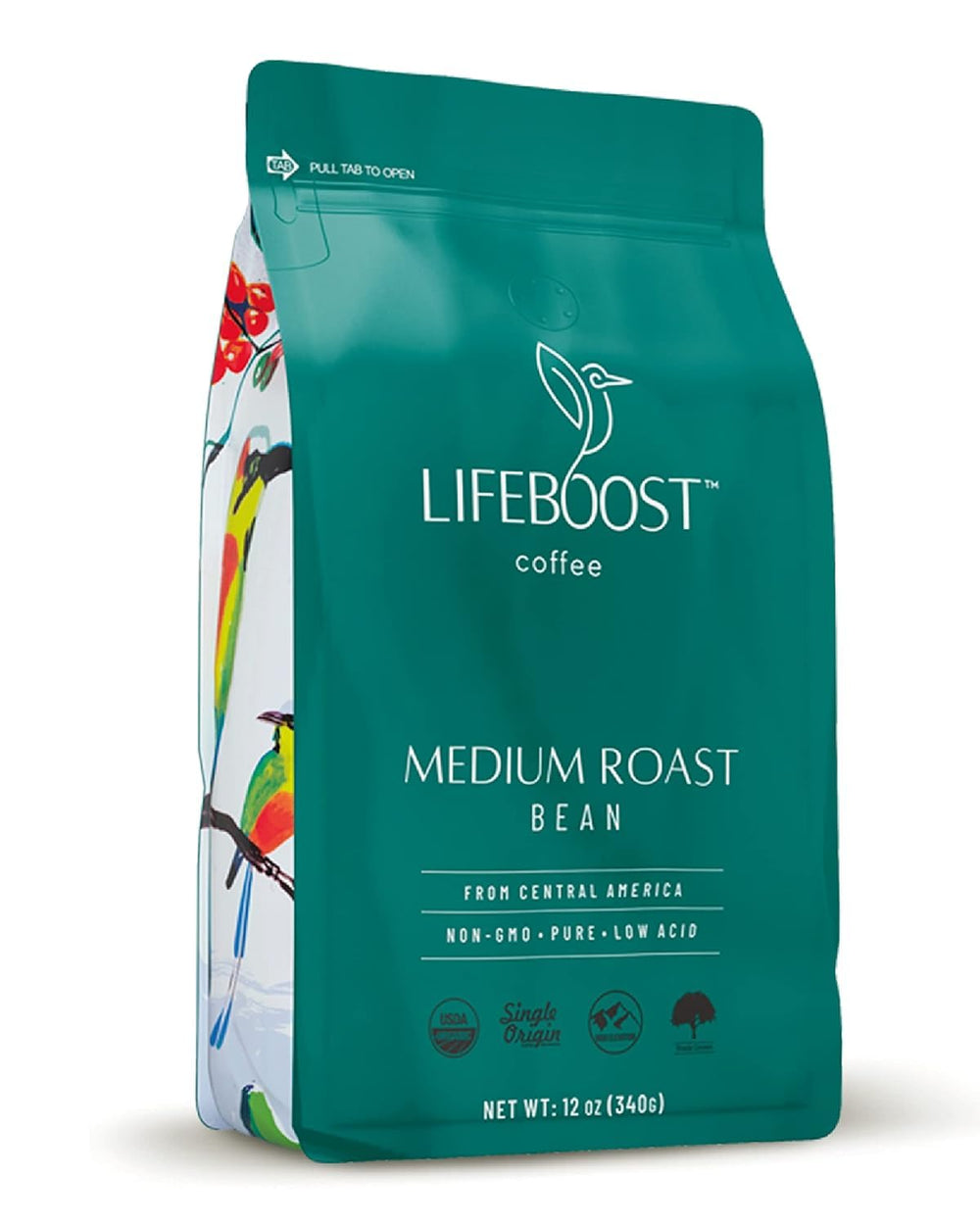 Lifeboost organic coffee beans in medium roast for a smooth, well-balanced cup.