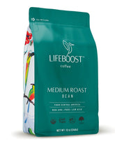 Lifeboost organic coffee beans in medium roast for a smooth, well-balanced cup.