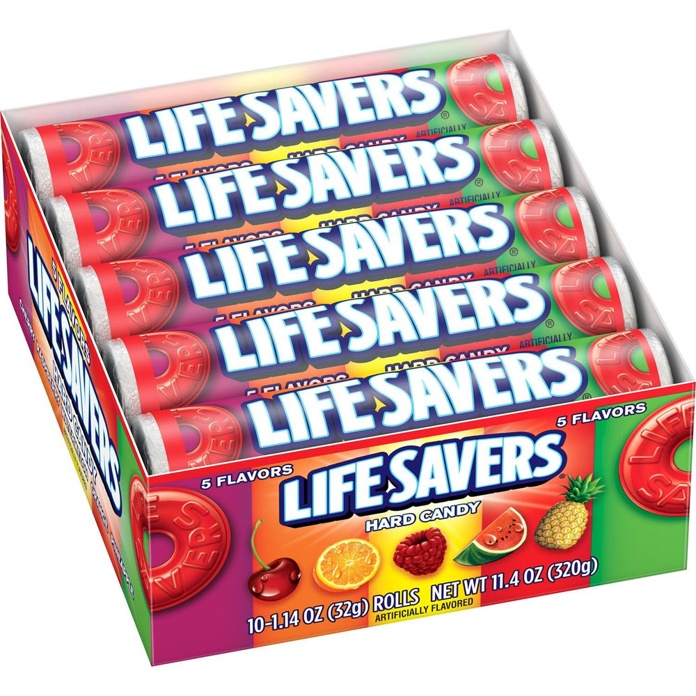 Life Savers Five Flavors sugar-free hard candy pack for on-the-go snacking.