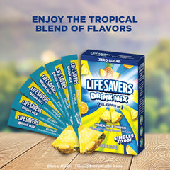 Lifesavers Singles To Go Pineapple Punch sticks ready to drop into a water bottle.