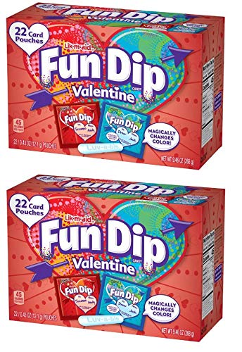Lik-m-aid Fun Dip Valentines card pouch with edible dipping stick for classroom party favors