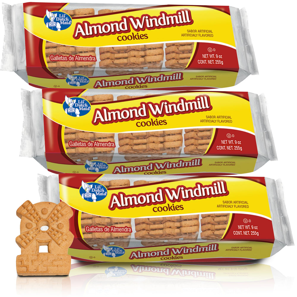 Lil Dutch Maid Almond Bar Cookies pack shot highlights convenient 3-pack for sharing.