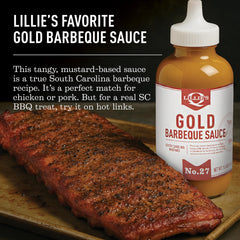 Lillie's Q Gold BBQ Sauce glaze applied to meat for a glossy finish