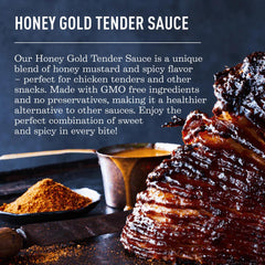 Lillie's Q Honey Gold Tender Sauce glaze on crispy chicken.