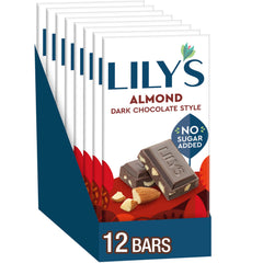 LILY'S Almond Dark Chocolate Style bars in bulk box for sharing.