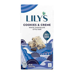 Lilys Cookies Creme bar melting over dessert topping or ice cream.