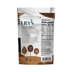 Lily's cross-section reveals creamy peanut butter inside dark chocolate, ideal for low-carb indulgence.