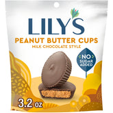 LILY'S no sugar added peanut butter cups bag-front, perfect on-the-go snack.