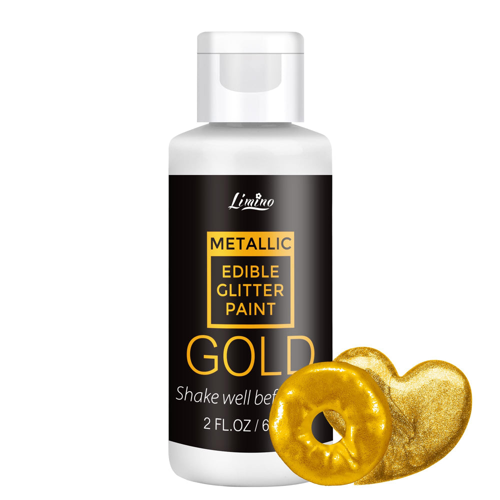 Limino edible glitter paint gold bottle shows precise, safe decoration for desserts.
