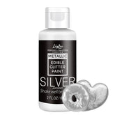 Limino Edible Glitter Paint silver bottle adds shimmering cake accents.
