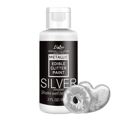 Limino Edible Glitter Paint silver bottle adds shimmering cake accents.