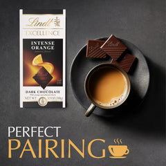Almond slivers visible in Lindt EXCELLENCE Intense Orange chocolate for crunch.