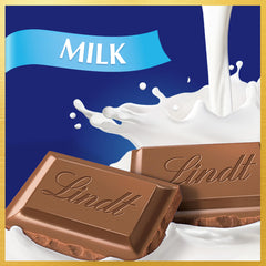 Gift-ready packaging for Lindt CLASSIC RECIPE Milk Chocolate Bar on display.