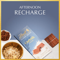 Lindt Classic Recipe Oat Milk Bar slice highlights smooth, plant-based indulgence.