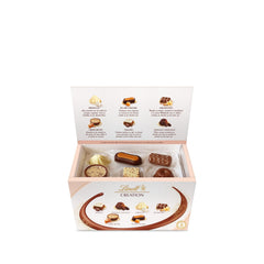 Lindt Creation Dessert chocolates close-up featuring milk, dark, and white pieces