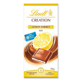 Lindt Creation Refreshing Lemon 150g bar with bright lemon zest for a zesty tasting experience.