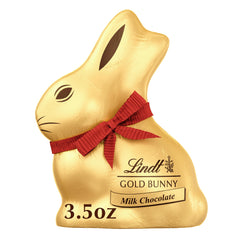 Lindt GOLD BUNNY milk chocolate with gold foil wrap, a festive Easter centerpiece.