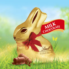 Gilded Lindt GOLD BUNNY with red ribbon, ideal for gifting.