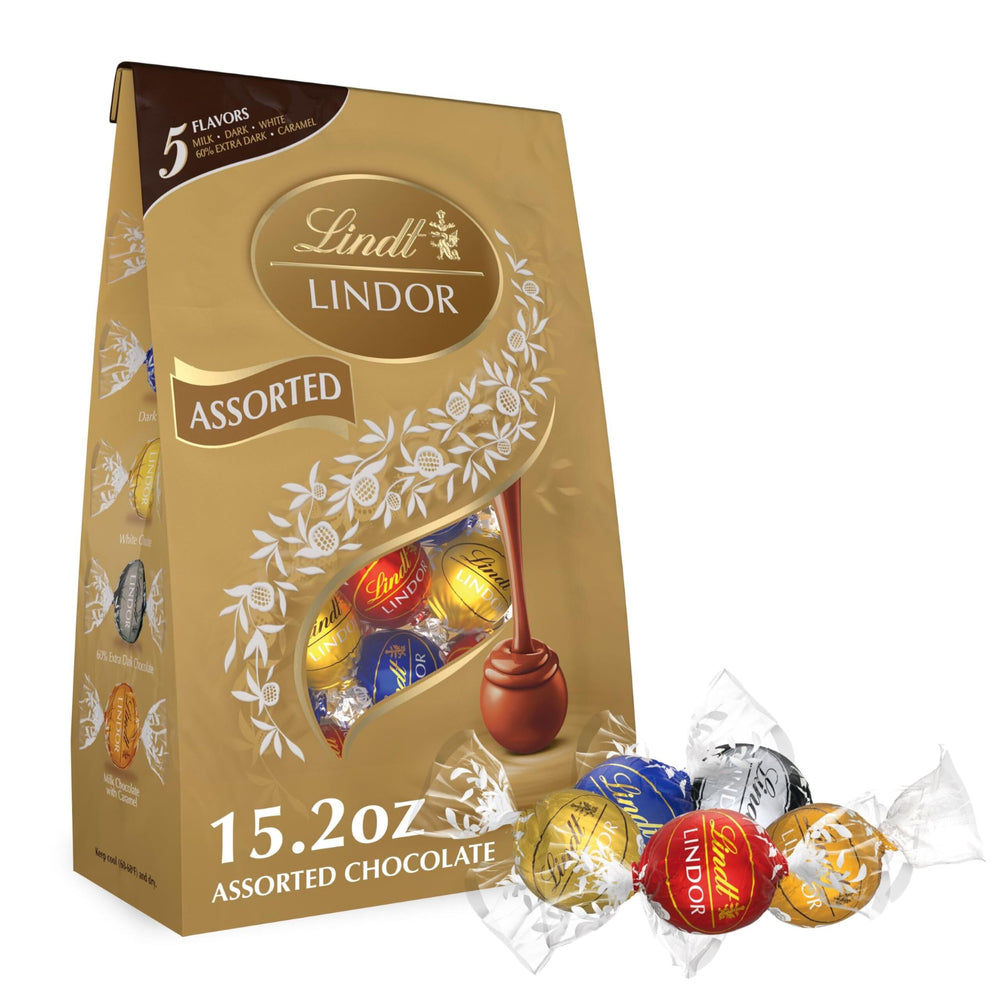 Lindt LINDOR assorted truffles bag ideal for sharing at gatherings.